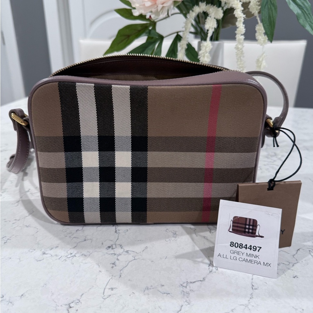 Burberry Gray Mink Camera Bag with Check Pattern - Picture 9 of 13
